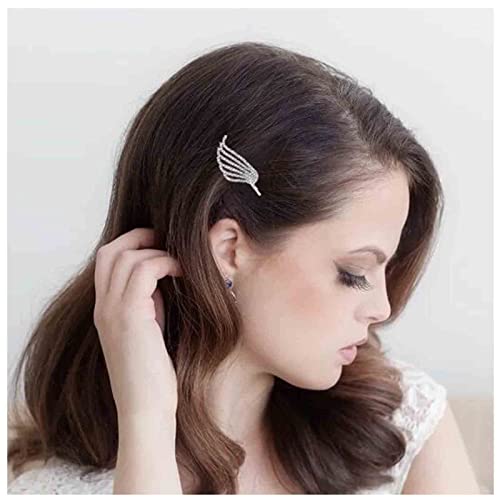 Yheakne Boho Kristallflügel Haarspange Pin Engelsflügel Haarspange Pins Vintage Silber Strass Haarspangen Dekorative Bobby Pin Glanz Hochzeit Haarschmuck für Frauen und Mädchen (Blattseite) von Yheakne