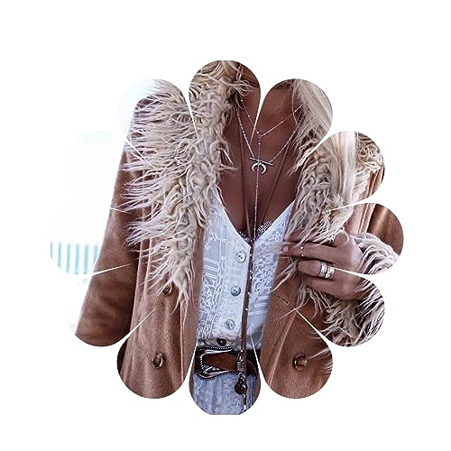 Yheakne Boho Lange Leder Halskette Braun Leder Wrap Choker Halskette Vintage Disc Coin Halskette Vagan Wildleder Halskette Kette Schmuck für Frauen und Mädchen (Braun) von Yheakne