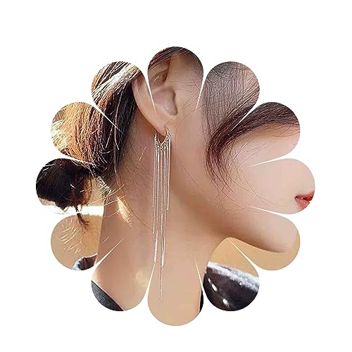 Yheakne Boho Lange Quastenkette Ohrringe Fransen Drop Baum Baumeln Ohrringe Silber Baumelnde Kette Quasten Ohrringe Vintage Statement Ohrringe Schmuck Für Frauen Und Mädchen Geschenke (Silber) von Yheakne