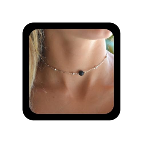 Yheakne Boho Lavastein Halsband Halskette Silber Perlen Halsband Minimalistische Kette Halskette Schmuck für Frauen und Mädchen Yheakne Boho Lavastein Halsband Halskette Silber Perlen Halsband Minimalistische Kette Halskette Schmuck für Frauen und Mädchen von Yheakne