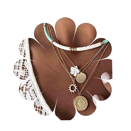Yheakne Boho Layered Heishi Surfer Halskette Choker White Heishi Bead Choker Halskette Coin Disc Pendant Halskette Waterproof Sun Flower Necklace Chain Jewelry for Women and Girls Yheakne Boho Layered Heishi Surfer Halskette Choker White Heishi Bead Choker Halskette Coin Disc Pendant Halskette Waterproof Sun Flower Necklace Chain Jewelry for Women and Girls von Yheakne