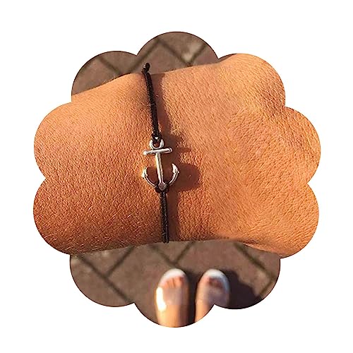 Yheakne Boho Layered Lederarmband Schwarze Kordel Ankerarmband Verstellbares Wachsschnurarmband Seemannsarmband Handkette Schmuck für Frauen und Mädchen (Gold) von Yheakne