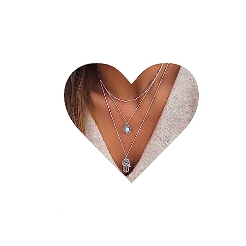 Yheakne Boho Layered Opal Moonstone Halskette Silber Hamsa Anhänger Halskette Futian Hand Halskette Kette Opalite Edelstein Halskette Schmuck für Frauen und Mädchen Yheakne Boho Layered Opal Moonstone Halskette Silber Hamsa Anhänger Halskette Futian Hand Halskette Kette Opalite Edelstein Halskette Schmuck für Frauen und Mädchen von Yheakne