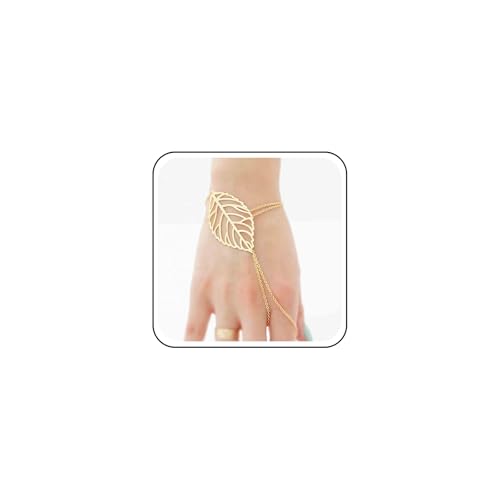 Yheakne Boho Leaf Slave Armband Gold Filigran Blatt Finger Armband Vintage Ring Armband Minimalistische Ring Kette Armband Hand Ketten Schmuck Für Frauen Und Mädchen von Yheakne
