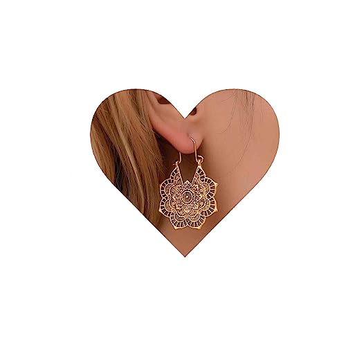 Yheakne Boho Mandala Blume Gold Ohrringe Tribal Vintage Ethnische Creolen Schmuck für Frauen und Mädchen von Yheakne