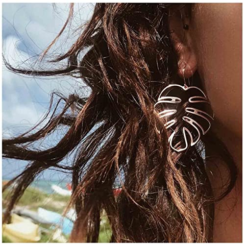 Yheakne Boho Monstera Ohrringe - Silber Palmenblatt Haken Design, Draht Tropfen Schmuck, Tropische Pflanze Für Frauen Und Mädchen von Yheakne