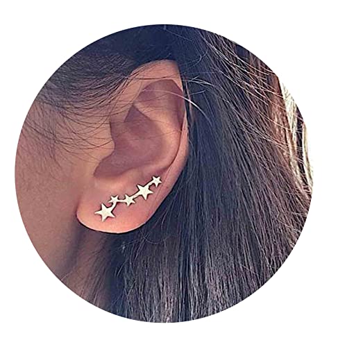 Yheakne Boho Ohrringe Star Ear Climber Ohrringe Gold Tiny Star Ohrstecker Cluster Star Crawler Ohrringe Vintage Star Ohrringe Schmuck für Frauen und Mädchen (Gold) von Yheakne