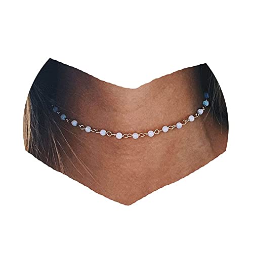 Yheakne Boho Opal Moonstone Choker Halskette kleine Perlen Halskette kurze Kette Schmuck für Frauen und Mädchen Geschenke von Yheakne