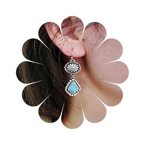 Yheakne Boho Oval Türkis Ohrringe Silber Kreis Baumeln Drop Ohrringe Vintage Blumen Ohrringe Tribal Ohrringe Schmuck Für Frauen Und Mädchen von Yheakne