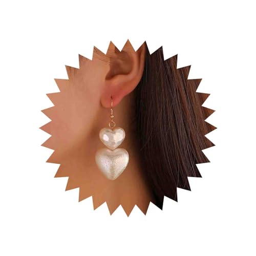 Yheakne Boho Perle Herz Tropfen Ohrringe Weiße Perle Baumeln Ohrringe Vintage Doppel Herz Ohrringe Große Perle Ohrringe Schmuck Für Frauen Und Mädchen von Yheakne