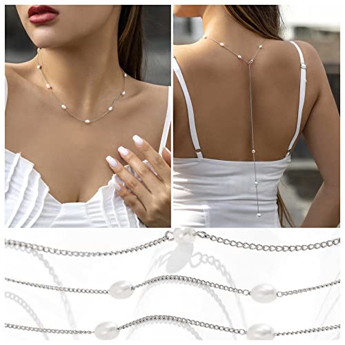 Yheakne Boho Perle Hintergrund Halskette Perle Zurück Kette Halskette Silber Lange Braut Zurück Tropfen Kette Sommer Körper Kette Strand Körper Schmuck Für Frauen Und Mädchen Geschenke von Yheakne