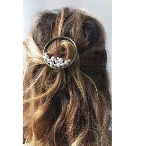 Yheakne Boho Perle Kreis Haarspange Silber Perle Haarspangen Haarspange Vintage Runde Haarspangen Pins Dekorative Bobby Pin Geometrie Haarschmuck für Frauen und Mädchen Geschenke (Silber Perle) von Yheakne