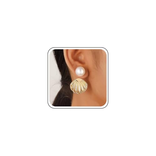 Yheakne Boho Perle Muschel Ohr Jacke Ohrringe Gold Muschel Ohrringe Runde Perle Ohrstecker Muschel Ohrringe Perle Vorne Zurück Ohrringe Schmuck Für Frauen von Yheakne