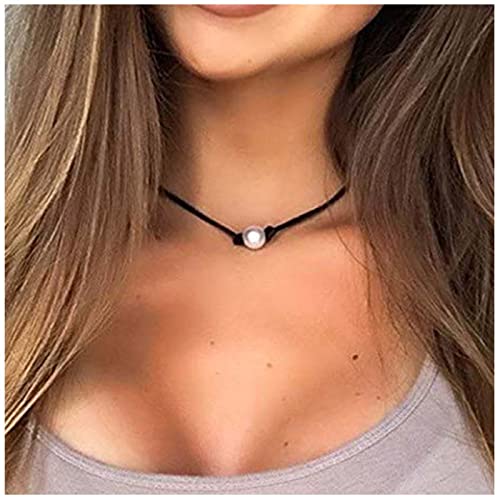 Yheakne Boho Perle Wildleder Choker Halskette Schwarz Leder Schnur Halskette Schwimmende Perle Halskette Minimalistische Leder Halskette Kette Schmuck Für Frauen Und Mädchen Geschenke von Yheakne