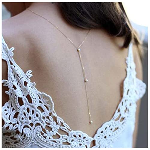 Yheakne Boho Perle Zurück Kette Halskette Gold Geschichteten Hintergrund Halskette Körper Kette Perle Braut Zurück Tropfen Kette Sommer Strand Körper Schmuck Für Frauen Und Mädchen Geschenke (Gold) Yheakne Boho Perle Zurück Kette Halskette Gold Geschichteten Hintergrund Halskette Körper Kette Perle Braut Zurück Tropfen Kette Sommer Strand Körper Schmuck Für Frauen Und Mädchen Geschenke (Gold) von Yheakne