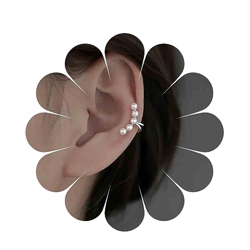 Yheakne Boho-Perlen-Clip-Ohrringe Silber-Perlen-Ohrringe Vintage-Perlen-Clip-Ohrringe No-Piercing Knorpel-Perlen-Ohrringe Schmuck Für Frauen Und Mädchen (silber) von Yheakne