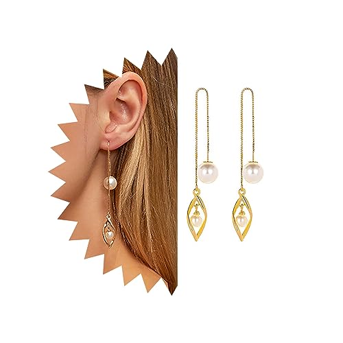 Yheakne Boho Perlenfädler Ohrringe Blattgold Fädler Quaste Ohrringe Perle Baumeln Ohrringe Lange Quaste Kette Tropfen Ohrringe Schmuck Für Frauen Und Mädchen von Yheakne