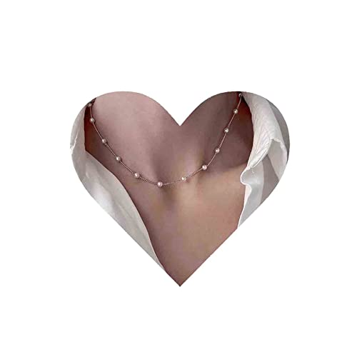 Yheakne Boho Perlenkette Choker Halskette Schwimmende Perle Station Halskette Silber Perle Perlen Halskette Perle Braut Halskette Kette Schmuck Für Frauen Und Mädchen (Silber) von Yheakne