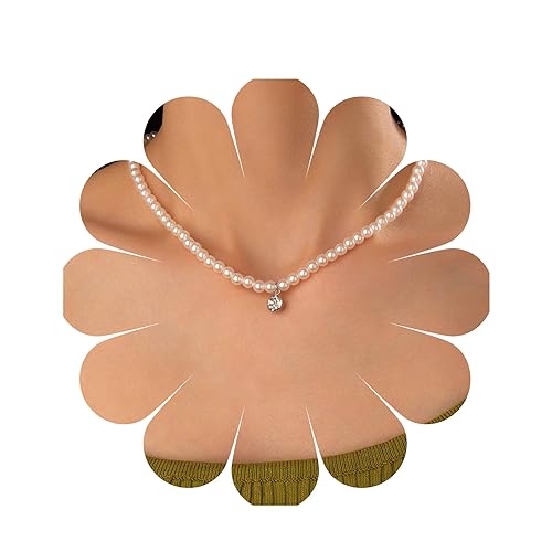 Yheakne Boho Perlenkette Choker Halskette Silber Kristall Anhänger Halskette Winzige Runde Kristall Halskette Weiße Saatperlen Halskette Schmuck Für Frauen Und Mädchen von Yheakne
