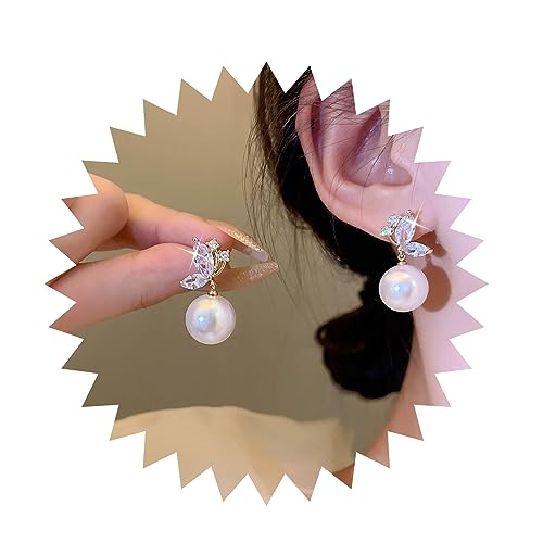 Yheakne Boho Schmetterling Perle Tropfen Ohrringe Gold Kristall Schmetterling Ohrringe Vintage Strass Schmetterling Ohrstecker Große Perle Baumeln Ohrringe Schmuck Für Frauen Und Mädchen von Yheakne