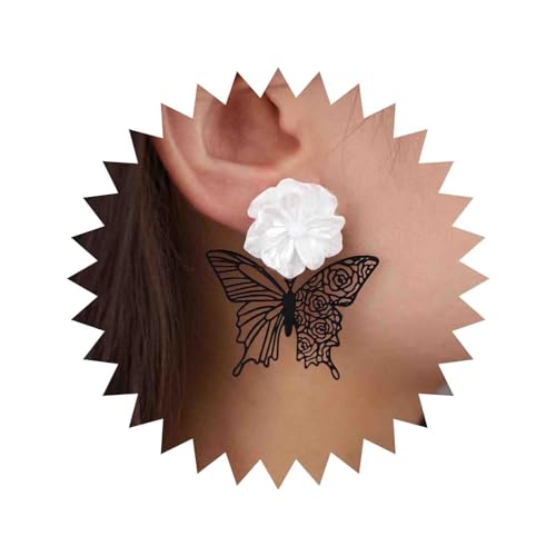 Yheakne Boho Schwarzer Schmetterling Ohrringe Hohl Filigran Schmetterling Ohrringe Perle Kamelie Ohrringe Kamelie Blume Ohrstecker Schmuck Für Frauen Und Mädchen von Yheakne