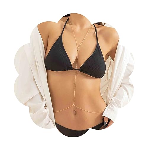Yheakne Boho Sklavenkette Körperkette Gold Bikini BH Kette Halskette Lange Perle Geschirr BH Halskette Strand Körperkette Schmuck Für Frauen Und Mädchen Sommer Geschenke (Gold) von Yheakne