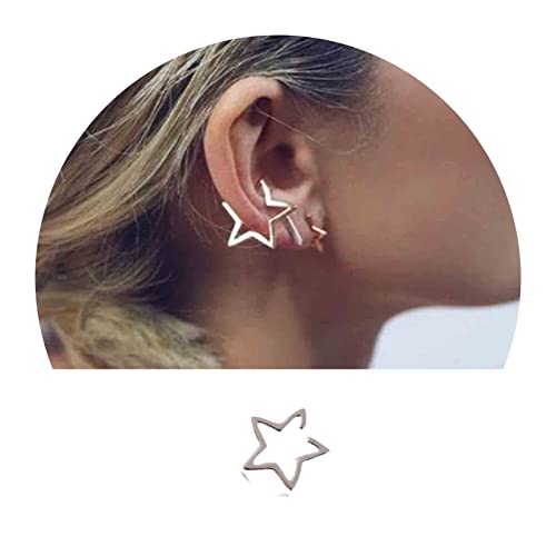 Yheakne Boho Star Manschettenohrringe Silber Star Hoops Ohrringe Hohlstern Clip On Ohrringe No Piercing Ohrringe Schmuck Für Frauen Und Mädchen (Silber) von Yheakne