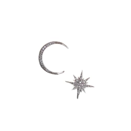 Yheakne Boho Star Moon Ohrstecker Silber CZ Sunburst Ohrringe Strass Halbmond Ohrringe Nicht übereinstimmende Ohrring Schmuck für Frauen und Mädchen von Yheakne