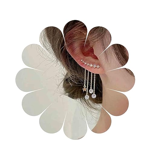 Yheakne Boho Star Ohrjacke Ohrringe Silber Cz Stern Ohr Kletterer Ohrringe Kristall Kette Quaste Ohrringe Kristall Ohrkrabbler Lange Kette Ohrringe Schmuck Für Frauen Und Mädchen Geschenke (Silber) von Yheakne
