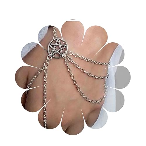 Yheakne Boho Star Slave Armband Gold Kreis Finger Armband Vintage Ring Armband Layering Ring Kette Armband Armreif Hand Ketten Schmuck Für Frauen Und Mädchen (Silber) von Yheakne