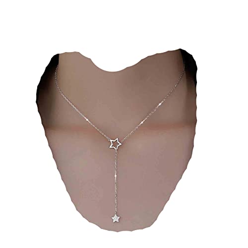 Yheakne Boho Star Y Lariat Halskette Choker Silber Kristall Stern Tropfen Halskette Lang Cz Stern Anhänger Halskette Minimalistisch Halskette Kettenschmuck Für Frauen Und Mädchen (silber) von Yheakne