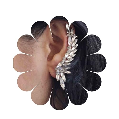 Yheakne Boho Strass Blatt Ohr Kletterer Ohrringe Silber Cz Kristall Ohr Crawler Ohrringe Punk Kristall Ohr Klettern Ohrringe Vintage Ohrstulpe Clip on Wrap Schmuck für Frauen und Mädchen (Silber) von Yheakne