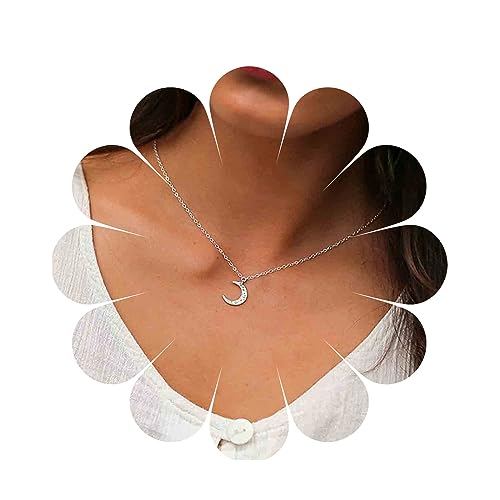 Yheakne Boho Strass Mond Halskette Choker Silber CZ Halbmond Anhänger Halskette Kette Minimalistische Halskette Festival Schmuck für Frauen und Teen Mädchen (Silber) von Yheakne