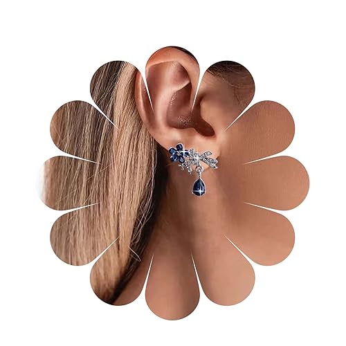 Yheakne Boho Tropfen Saphir Ohrringe Blau Kristall Tropfen Ohrringe Saphir Blume Ohrstecker Luxus Saphir Blaue Ohrringe Silber Cz Kristall Baumeln Ohrringe Schmuck Für Frauen Und Mädchen von Yheakne