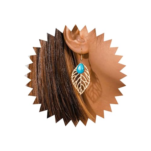 Yheakne Boho Türkis Blatt Ohrringe Gold Blatt Haken Ohrringe Teardrop Türkis Baumeln Ohrringe Vintage Filigran Blatt Ohrringe Schmuck Für Frauen Und Mädchen von Yheakne