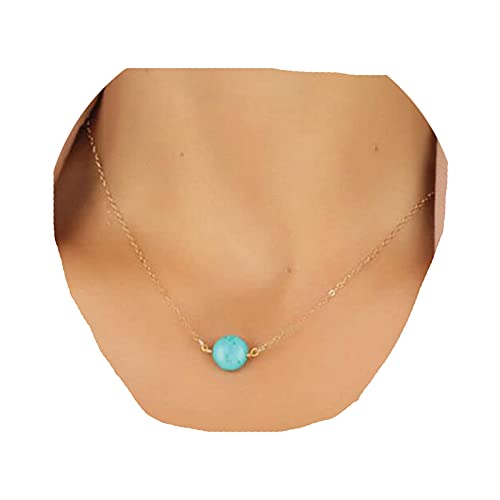 Yheakne Boho Türkis Halskette Choker Blau Edelstein Anhänger Halskette Vintage Minimalistische Goldkette Halskette Schmuck für Frauen und Teen Mädchen (Gold B) von Yheakne