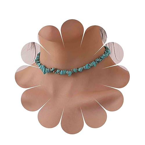 Yheakne Boho Türkis Perlen Choker Halskette Kurz Unregelmäßig Türkis Halskette Blau Edelstein Perlen Halskette Naturstein Halskette Kette Schmuck Für Frauen Und Mädchen von Yheakne