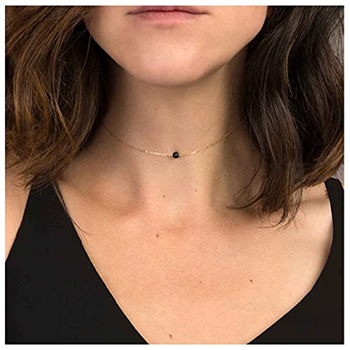 Yheakne Boho Turmalin Choker Halskette Gold Anhänger Halskette Kette Schwarze Perlenkette Minimalistische Halskette Kette Schmuck für Frauen und Mädchen Geschenke von Yheakne