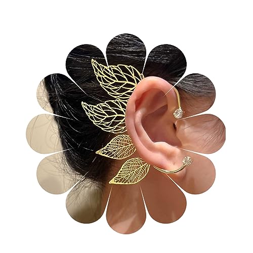 Yheakne Boho Übertriebenes Blatt Manschette Wrap Ohrringe Gold Cz Blatt Ohrclimber Ohrringe Messing Blätter Knorpel Ohr Crawler Ohrringe Punk Clip Auf Wrap Kein Schmuck Für Frauen Und Mädchen (rechts) von Yheakne