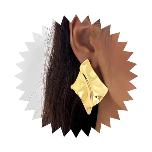 Yheakne Boho Unregelmäßige Gehämmerte Quadratische Ohrstecker Gold Metall Quadratische Ohrringe Geometrische Textur Quadratische Ohrringe Punk Quadratische Gehämmerte Ohrringe Schmuck Für Frauen von Yheakne