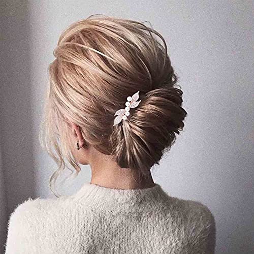 Yheakne Brautperle Strass Haarspange Haarspange Glänzende Kopfbedeckung Kristall Haarspange Clip Hochzeit Kopfschmuck Haarschmuck für Frauen und Mädchen (Roségold) von Yheakne