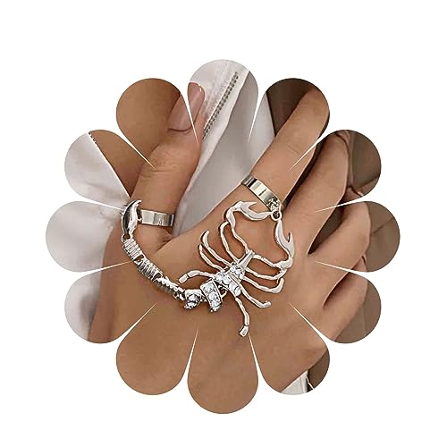 Yheakne Gothic Skorpion Kette Handring Silber Skorpion Fingerring Punk Knuckle Joint Ringe Halloween Statement Ringe Set für Frauen und Mädchen (Silber) von Yheakne