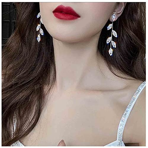 Yheakne Kristall Blatt Ohrringe Blatt Quaste Baumeln Ohrringe Silber CZ Kristall Lange Ohrringe Hochzeit Ohrringe Schmuck für Frauen und Mädchen (Silber) von Yheakne