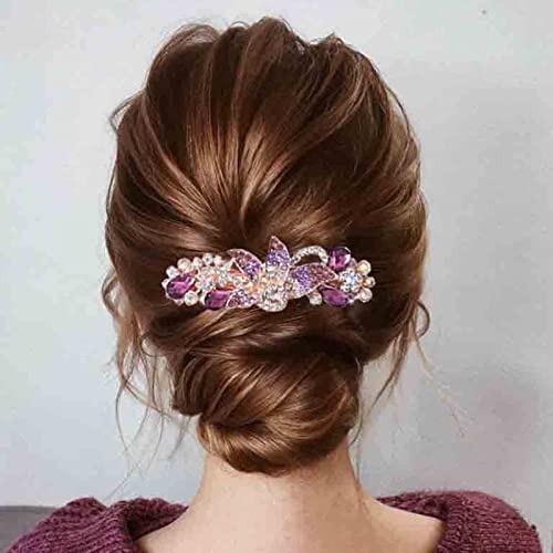 Yheakne Kristall Haarspange Haarspange Lila Strass Haarspange Clip Bling Hochzeit Kopfschmuck Blume Dekorative Kopf Clip Kopfbedeckung Braut Haarschmuck für Frauen und Mädchen (Gold und Lila) von Yheakne