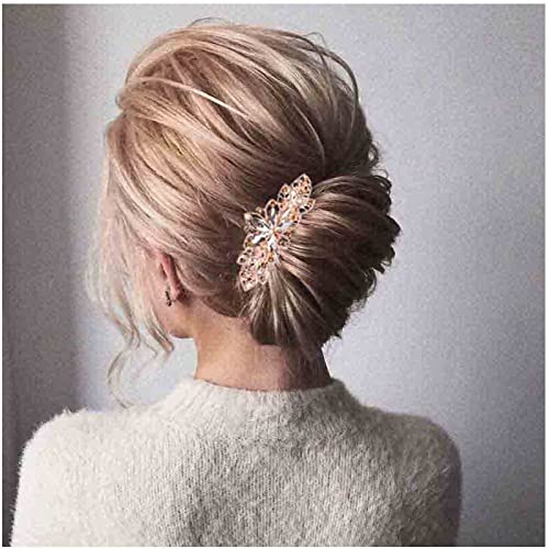 Yheakne Kristall Hochzeit Haarspange Haarspange Gold Strass Haarspange Bling Braut Kopfschmuck Dekorative Kopfspange Kopfbedeckung Kristall Haarspange Braut Haarschmuck für Frauen und Mädchen (Gold) von Yheakne