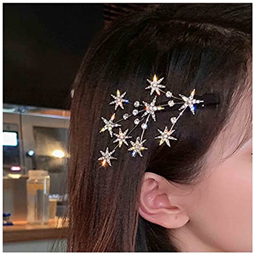 Yheakne Crystal Star Haarspange Silber Strass Haar Bling Cluster Stern Haarnadel Kopfschmuck Haarnadel Kopfschmuck Ast Haarnadeln Kopfbedeckung Braut Haarschmuck für Frauen und Mädchen (Silber) von Yheakne