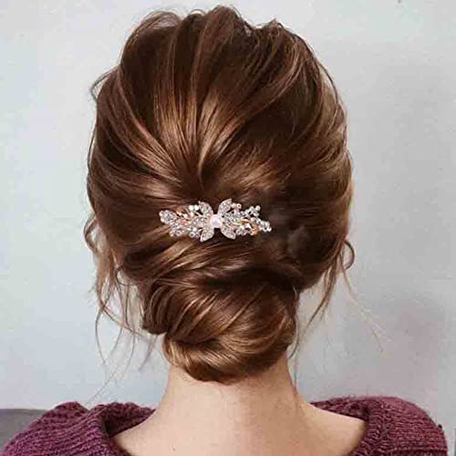 Yheakne Perle Kristall Hochzeit Haarspange Gold Strass Haarspangen Bling Braut Kopfschmuck Dekorative Kopfclip Haarspange Braut Haarschmuck für Frauen und Mädchen (Gold mit Champagner) von Yheakne