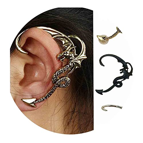 Yheakne Punk Drachen Manschettenohrringe Drachen Ohrkletterer Ohrringe Silber Knorpel Ohr Crawler Ohrringe Gothic Clip Auf Wrap Ohrringe Coole Tier Ohrringe Schmuck Für Frauen Und Mädchen(Silber) von Yheakne