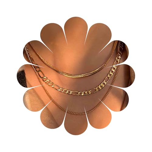 Yheakne Punk Geschichtete Figaro Kette Halskette Gold Schlange Kette Choker Halskette Chunky Fischgrät Halskette Vintage Layering Bordstein Kette Halsband Schmuck Für Frauen Und Mädchen von Yheakne