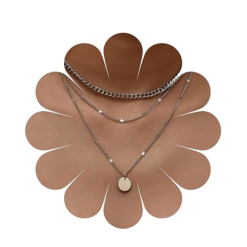 Yheakne Punk Geschichtete Panzerkette Halskette Silber Münze Scheibe Anhänger Halskette Flach Geschwungene Kette Halskette Bohème Klobige Halskette Kettenschmuck Für Frauen Und Mädchen von Yheakne